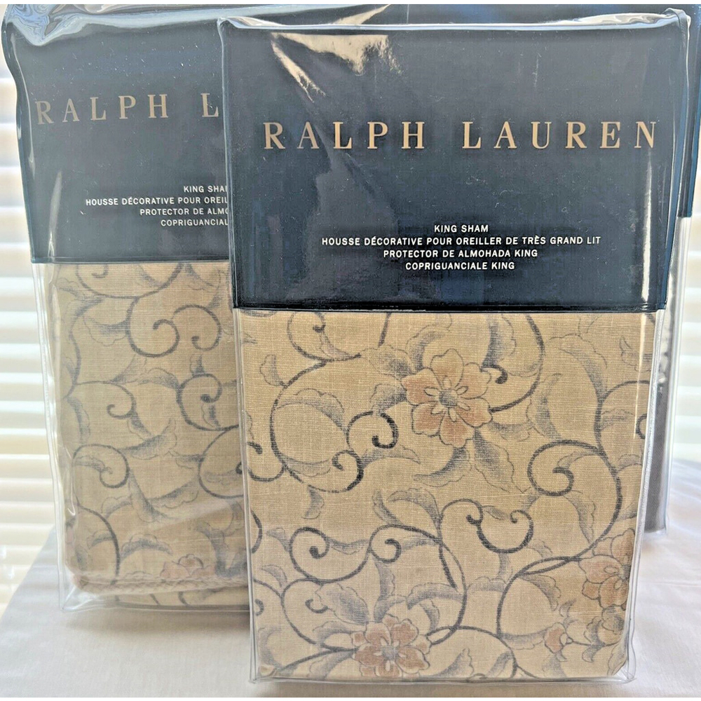 Ralph Lauren Madalena Audrey King Sham Set New Tan Floral Scroll Original 230